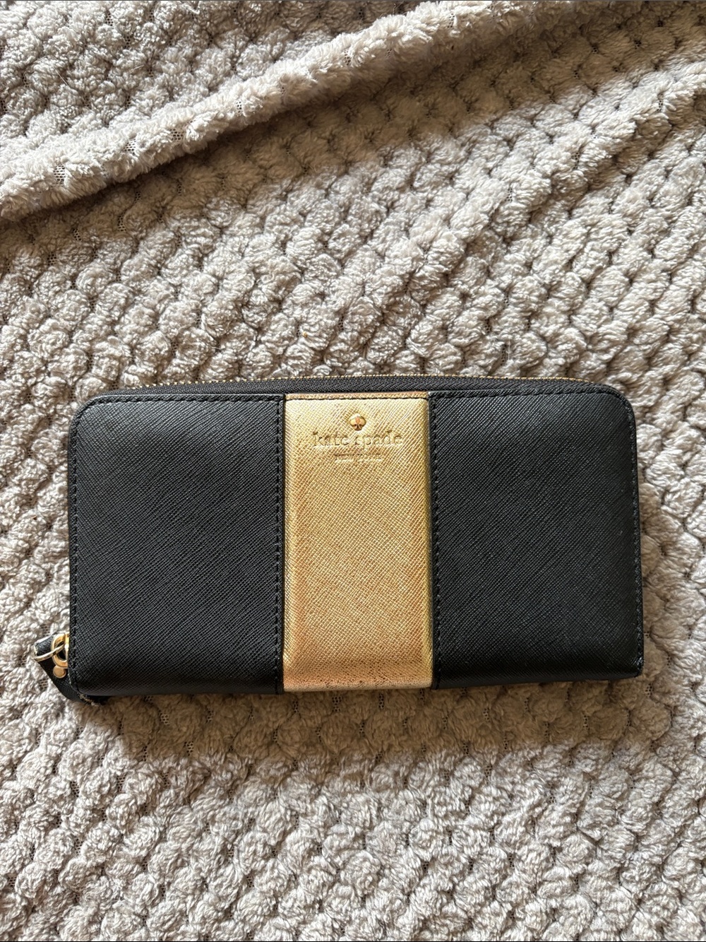 kate spade Black and Gold Zip-Around Wallet